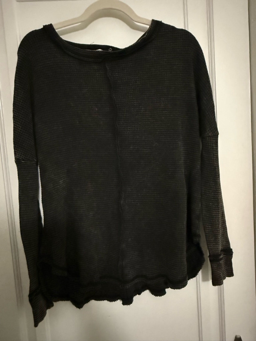 Waffle Knit Long Sleeve Top Acid Wash